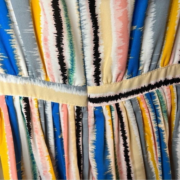 WHY DRESS RAINBOW STRIPE OFF SHOULDER MAXI DRESS Size M Multicolor Tiered artsy - Picture 2 of 12